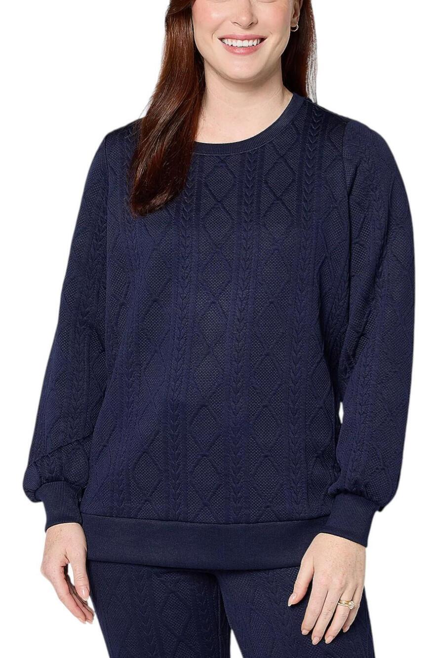 Belle by Kim Gravel Women's Cable Chic Crewneck Future Dusk - Regular